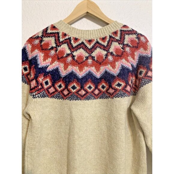 Women’s Fair Isle Wool Sweater Ivory Multicolor Diamond Pattern Sz M Nordiccore - Picture 5 of 13